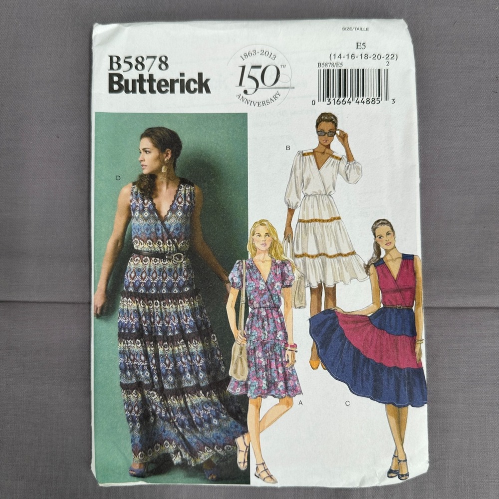 Butterick B5878 Misses Tiered Mock Wrap Dress Sewing Pattern Size 14-22